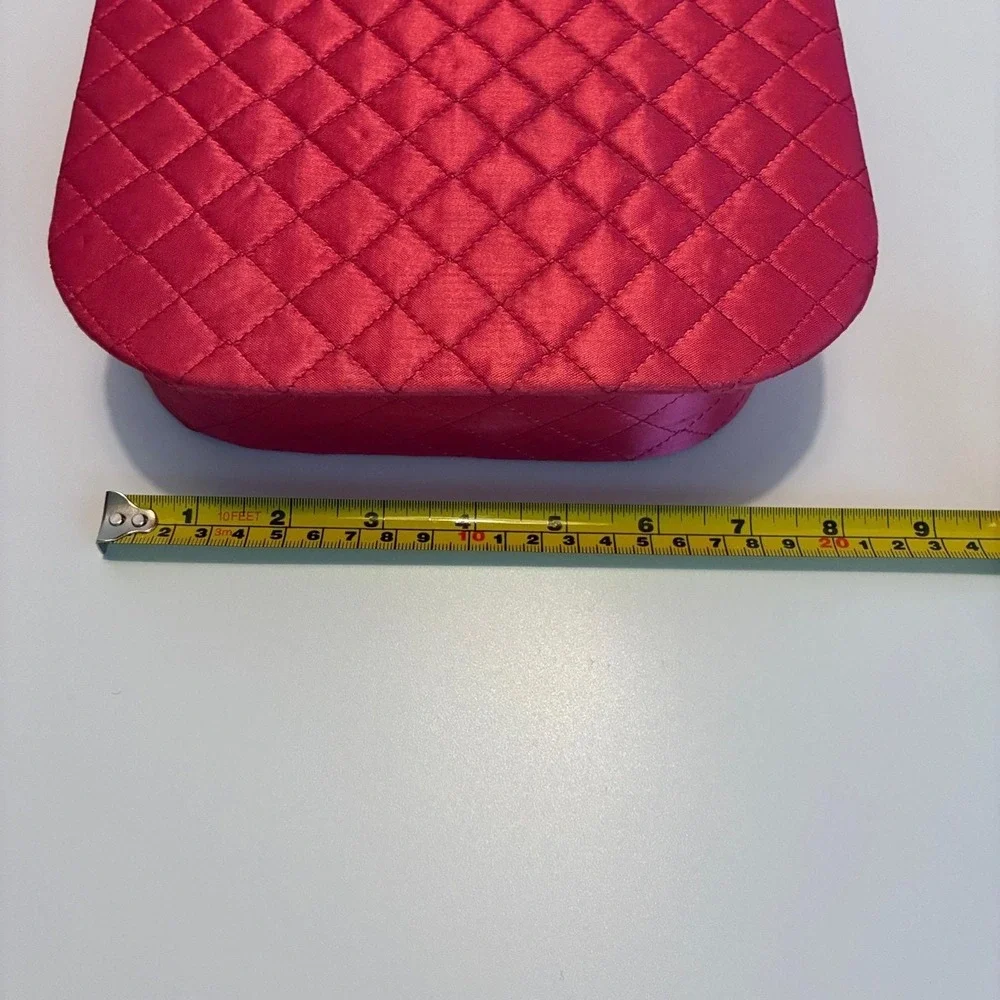 Vanity Organizer Vintage Hot Pink Quilted Satin Hinged Lid 8